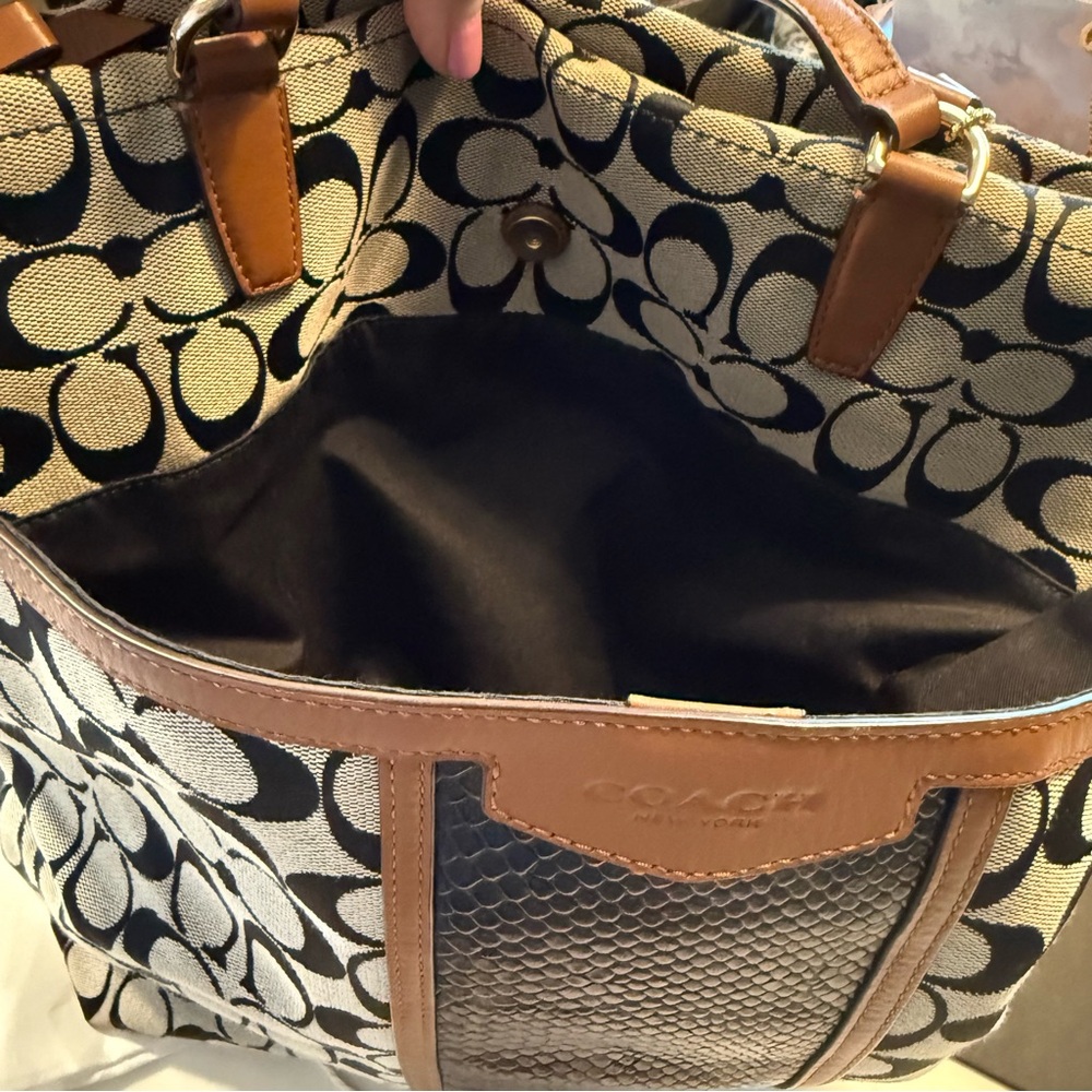 Coach Black Cream Signature Canvas Tote with Brown Leather Trim - Picture 12 of 12
